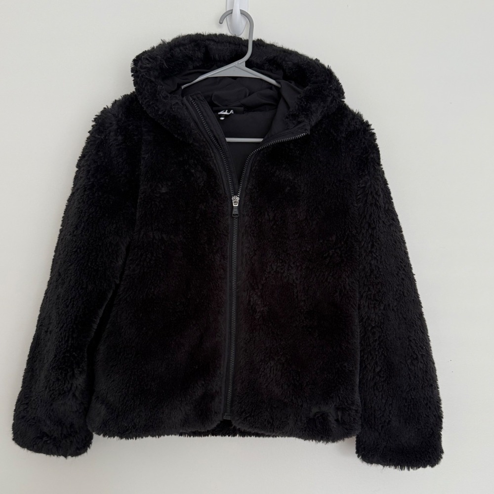 Under Armour Girls Youth Large‎ Black Sherpa Faux Fur Winter Coat Hooded Cozy